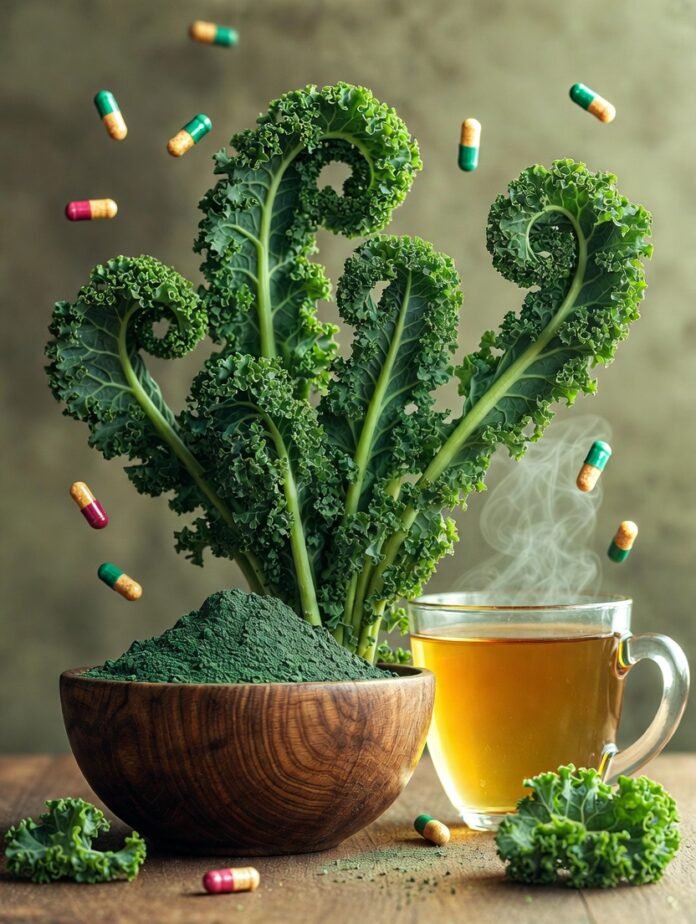 giant curly kale leaves dramatically spiraling upward giant curly kale leaves dramatically spiraling upward