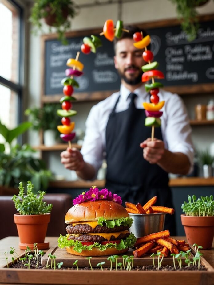 massive vegan burger topped with unexpected bright massive vegan burger topped with unexpected bright