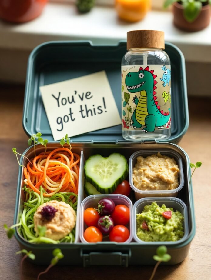 bright bento-style lunchbox exploding with rainbow spiralized bright bento-style lunchbox exploding with rainbow spiralized